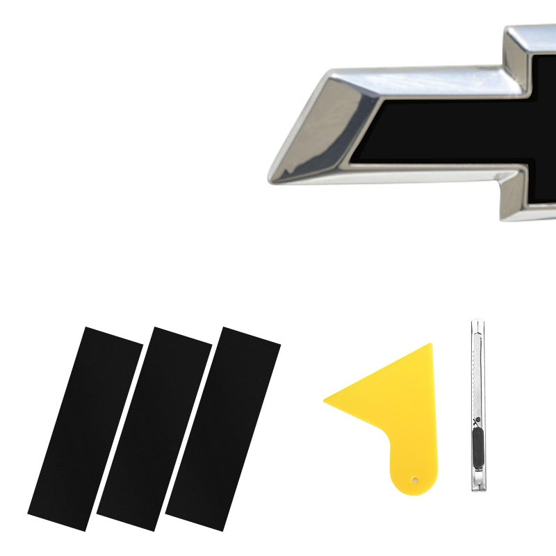 BLAKAYA 11.8"" x 4"" Bowtie Emblem Wrap Kit for Chevy Logo Overlay Vinyl Wrap with Spatula and Cutter 3 Pcs Matte Black - Image 1